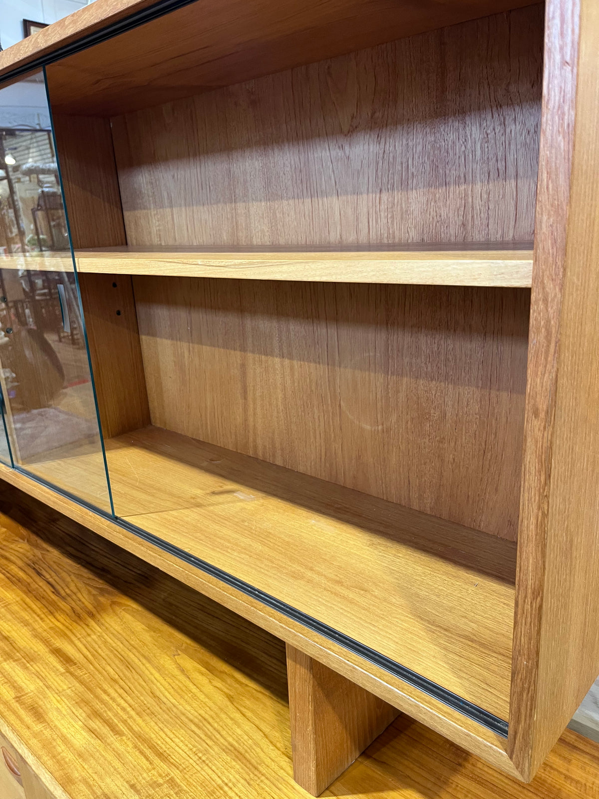 Danish Teak Credenza Buffet with Topper & Glass Doors