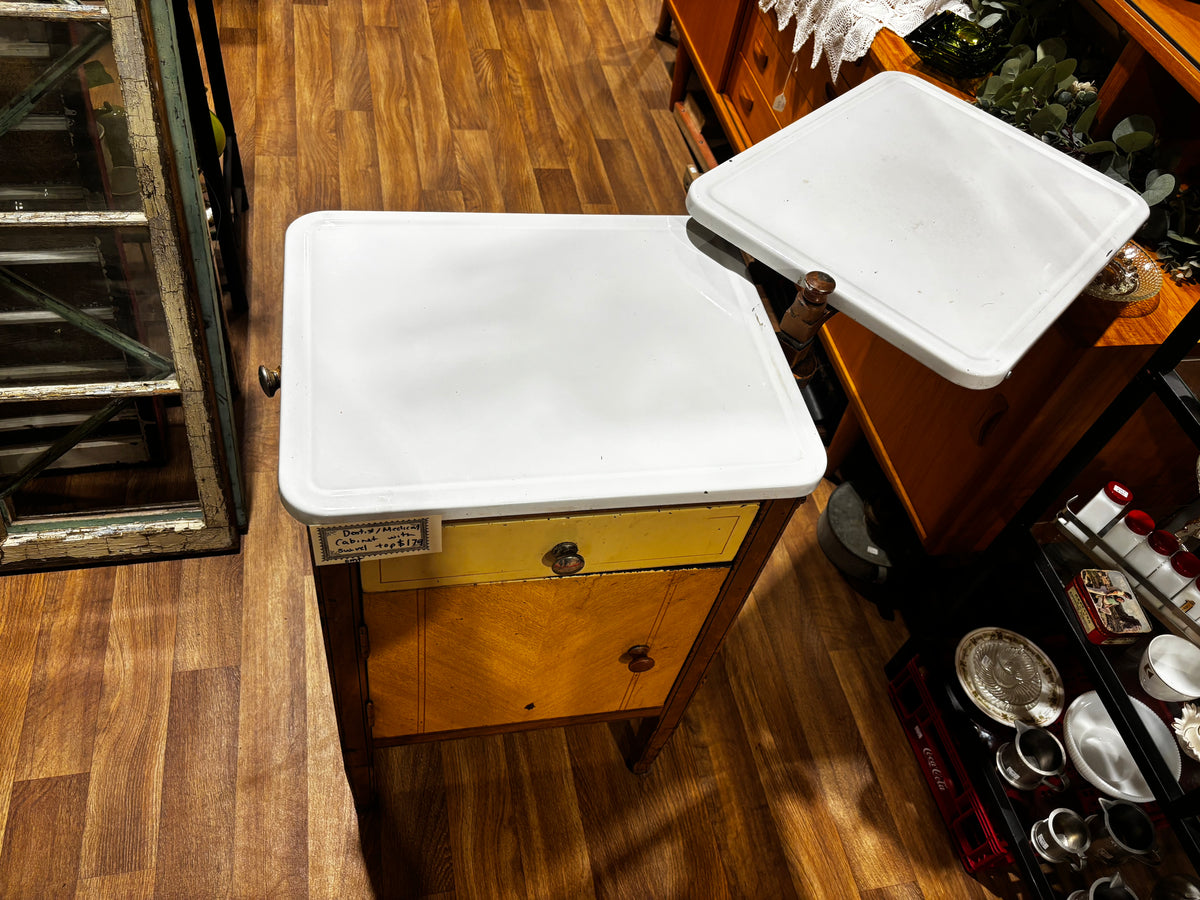 Vintage Dental/ Medical Cabinet with swivel enamel top