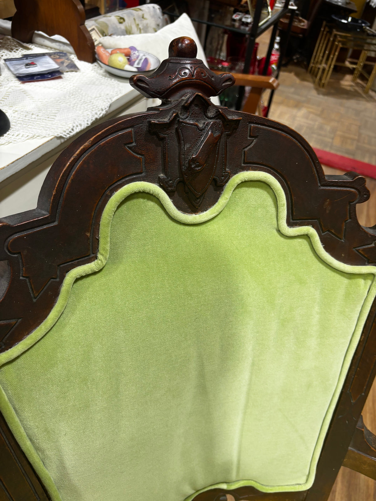 Antique Green Chair with Footstool