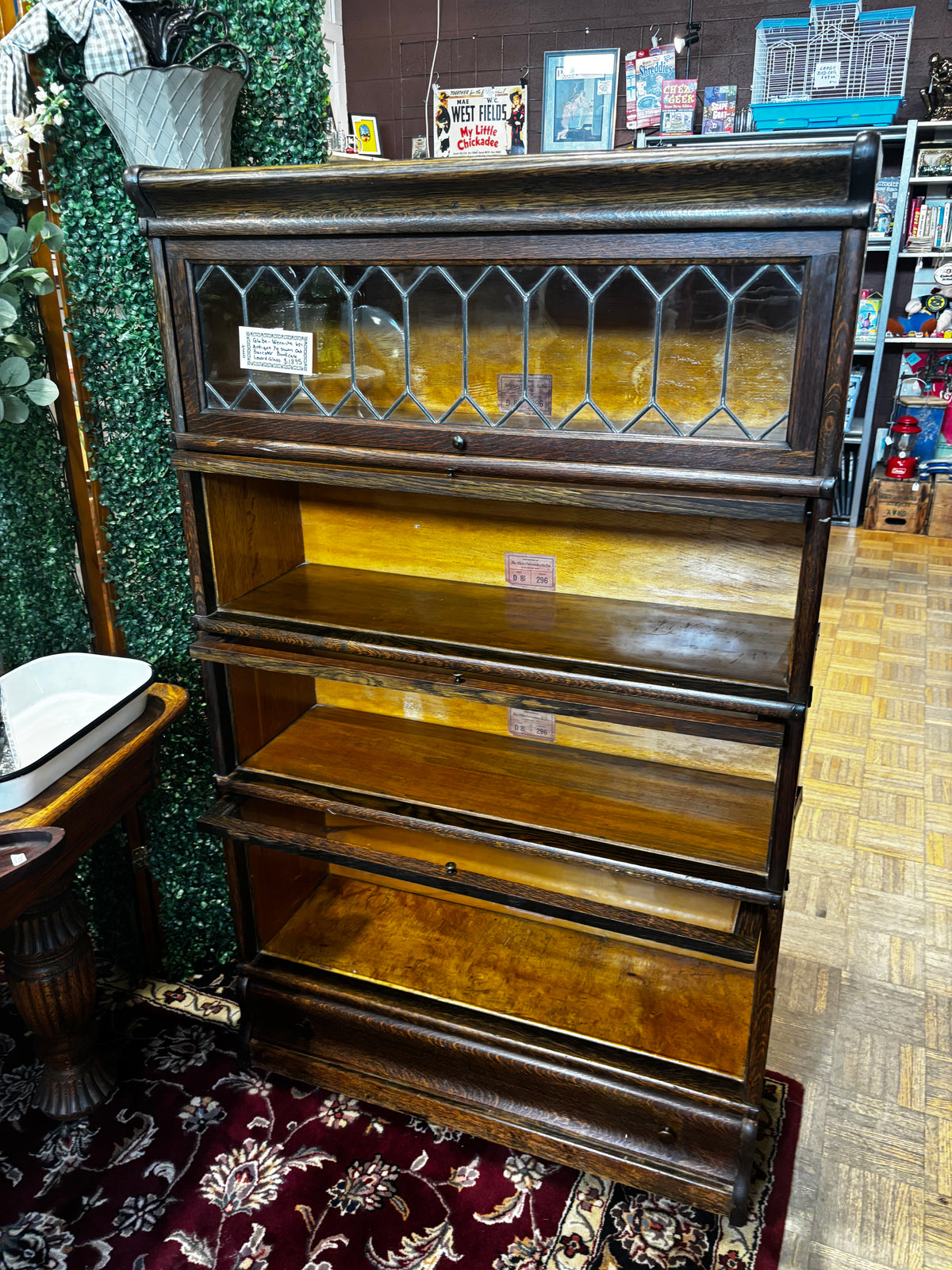 Antique Oak Globe-Wernicke Leaded Glass Barrister Bookcase