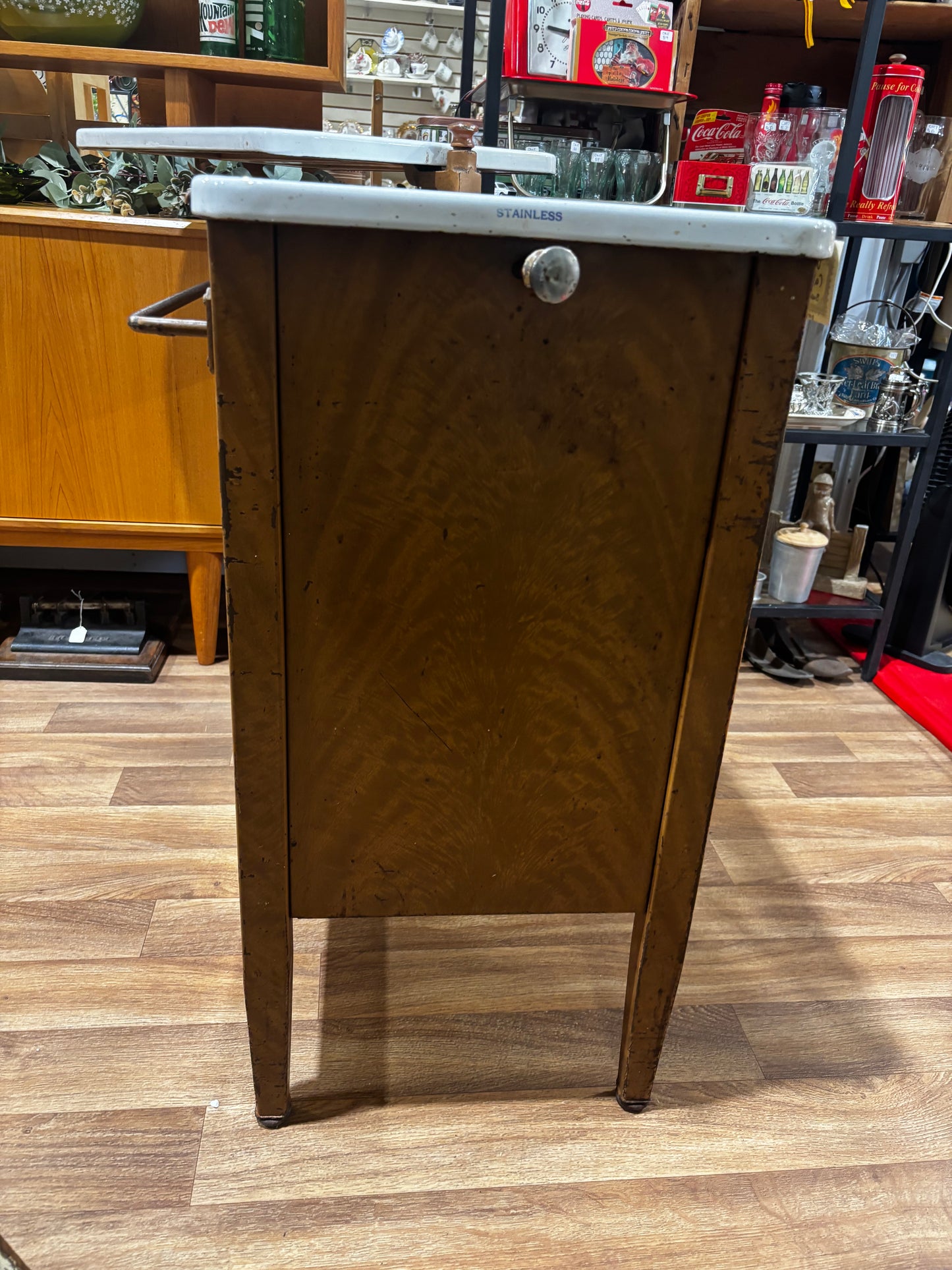 Vintage Dental/ Medical Cabinet with swivel enamel top