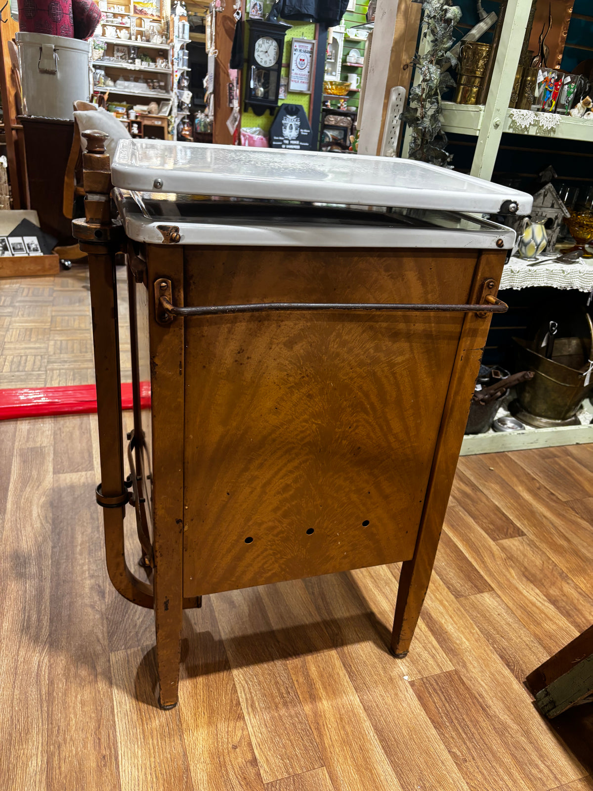 Vintage Dental/ Medical Cabinet with swivel enamel top