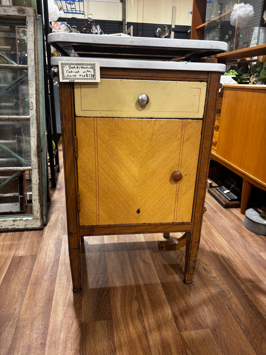 Vintage Dental/ Medical Cabinet with swivel enamel top