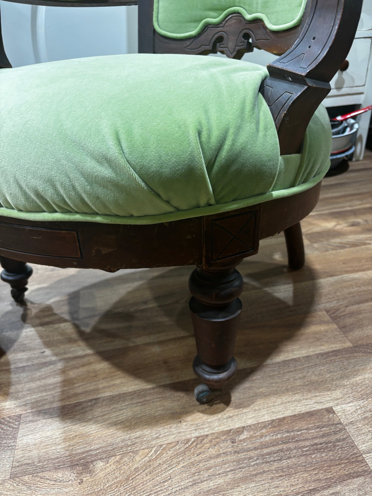 Antique Green Chair with Footstool