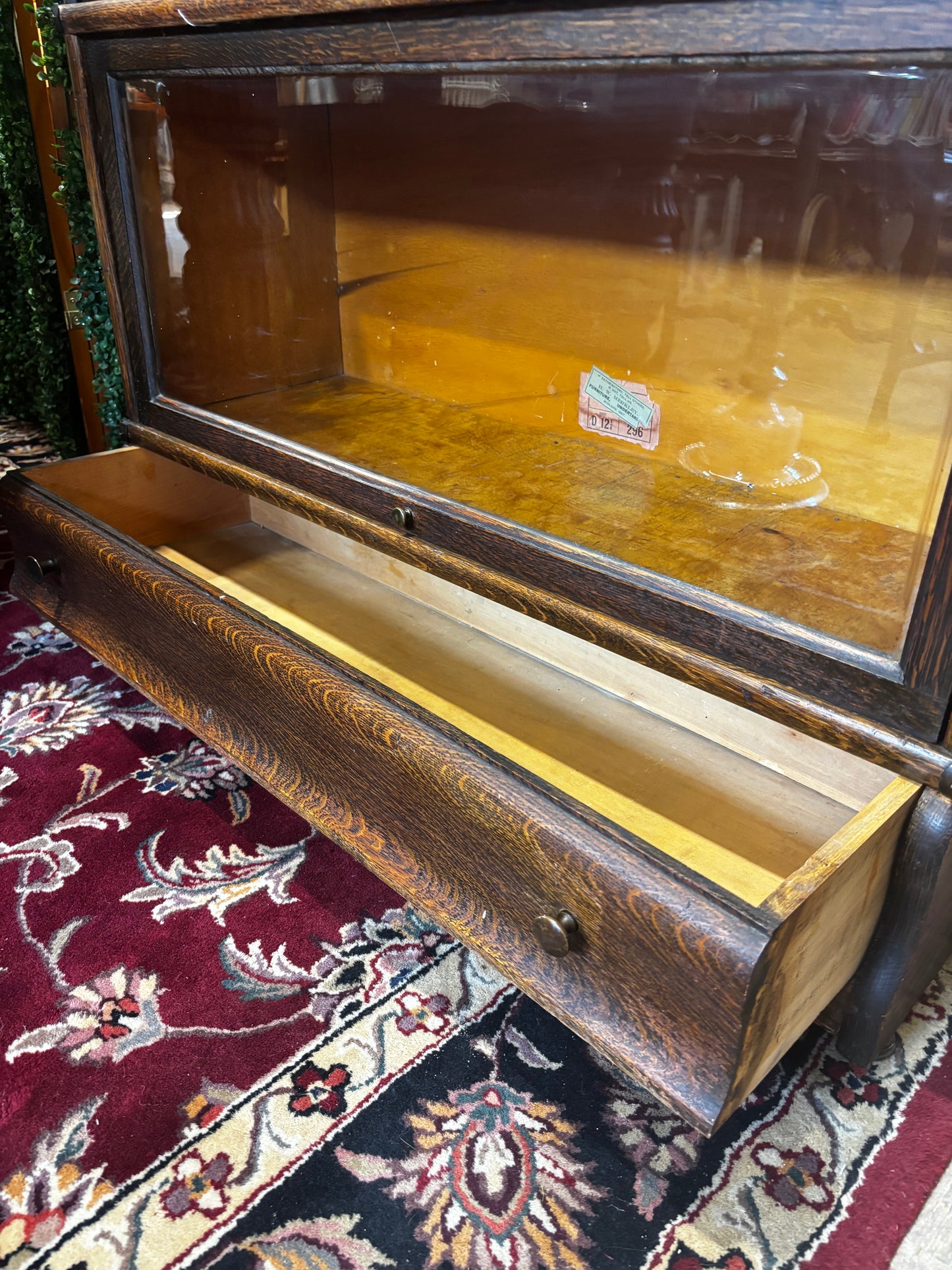 Antique Oak Globe-Wernicke Leaded Glass Barrister Bookcase