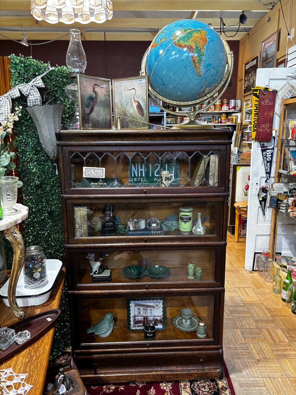 Antique Oak Globe-Wernicke Leaded Glass Barrister Bookcase