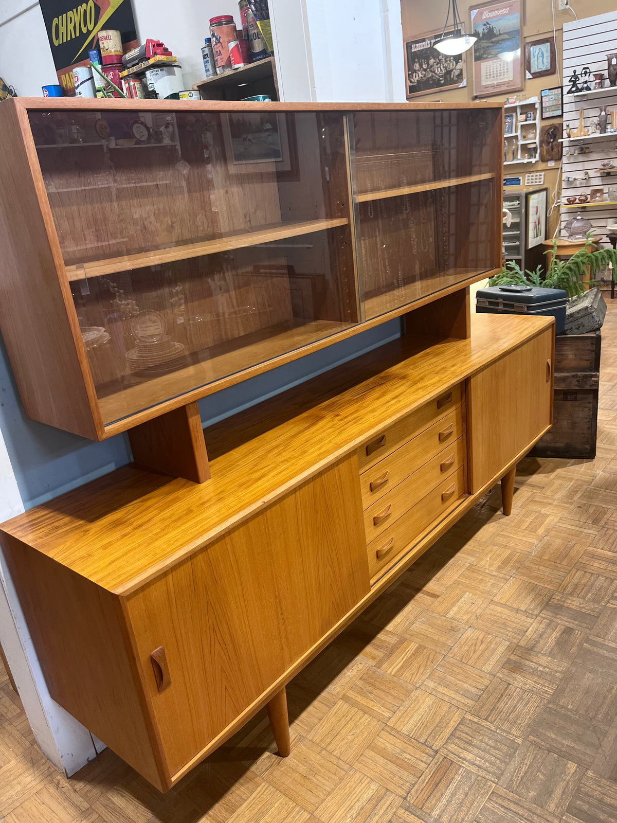 Danish Teak Credenza Buffet with Topper & Glass Doors