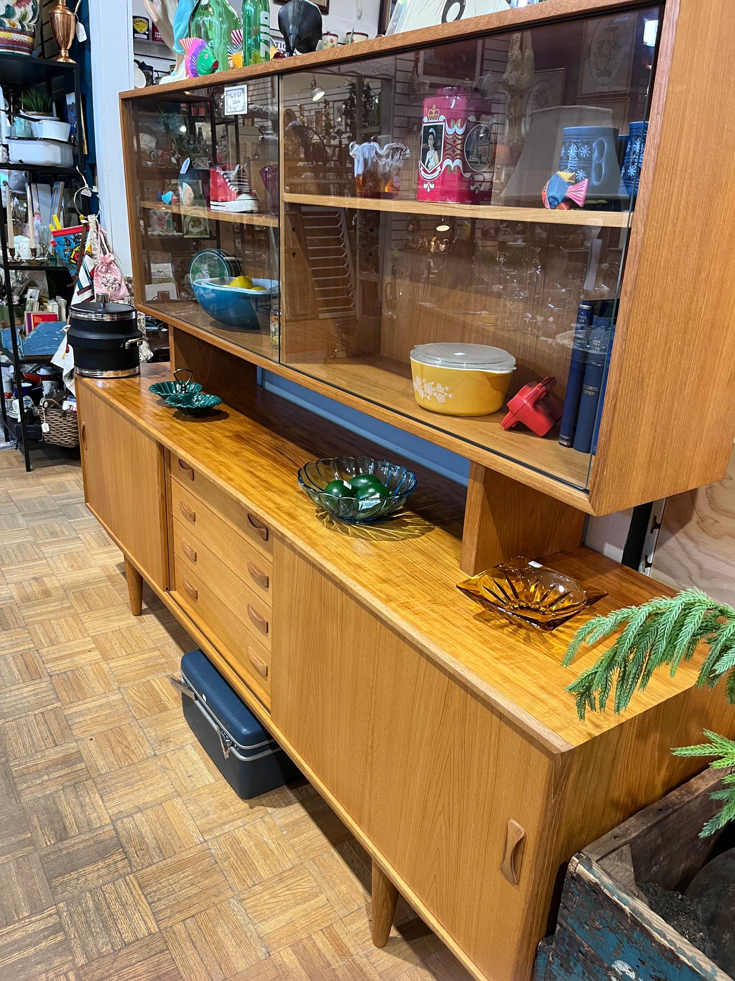 Danish Teak Credenza Buffet with Topper & Glass Doors