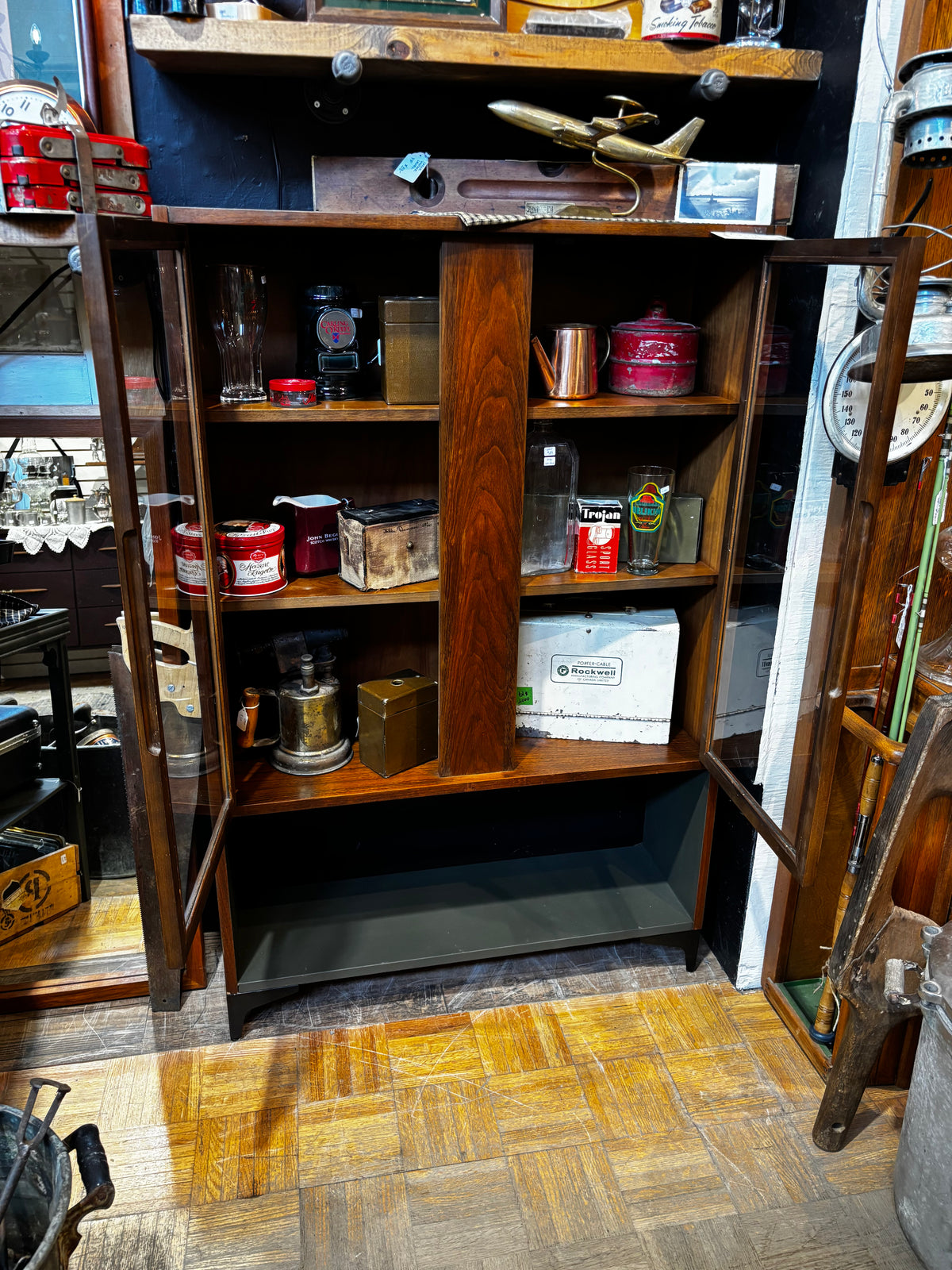Walnut and Dark Green Mcm Deilcraft Cabinet