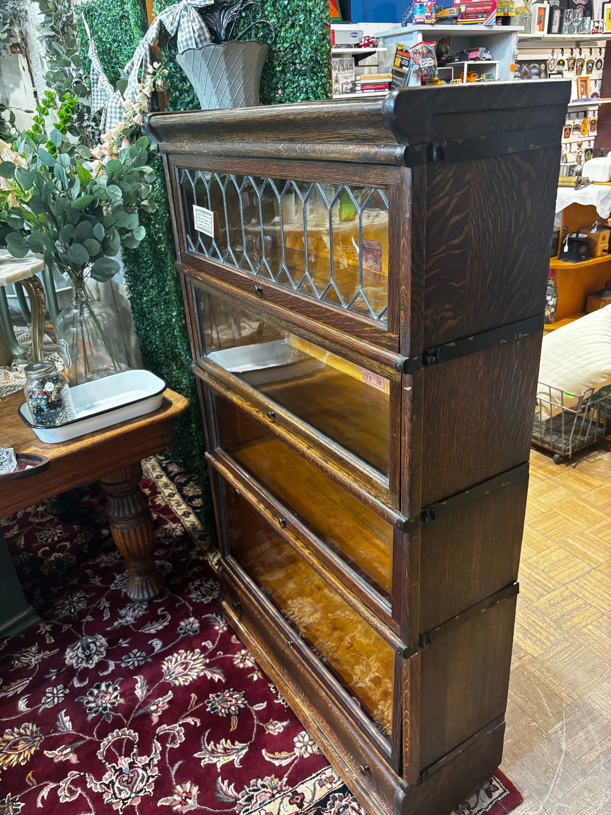 Antique Oak Globe-Wernicke Leaded Glass Barrister Bookcase