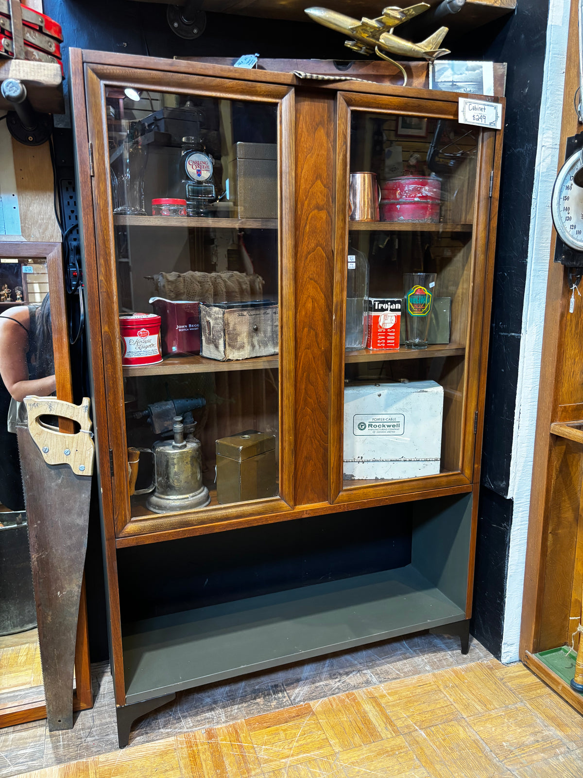 Walnut and Dark Green Mcm Deilcraft Cabinet