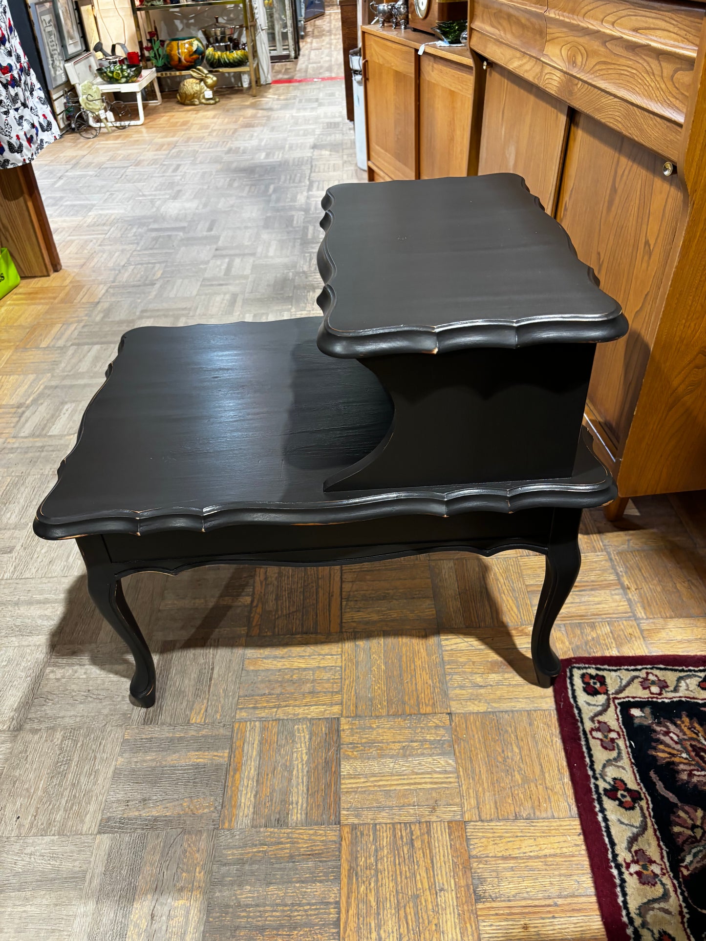 Deep Brown 2 Tier Solid Wood Side Table