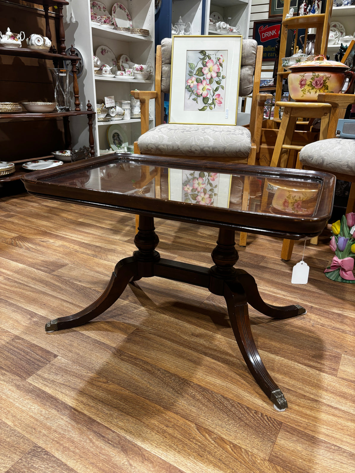 Mahogany Side Table with Glass Tray Top