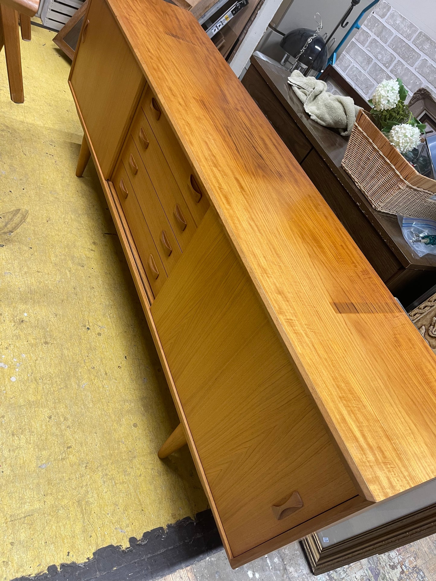Danish Teak Credenza Buffet with Topper & Glass Doors