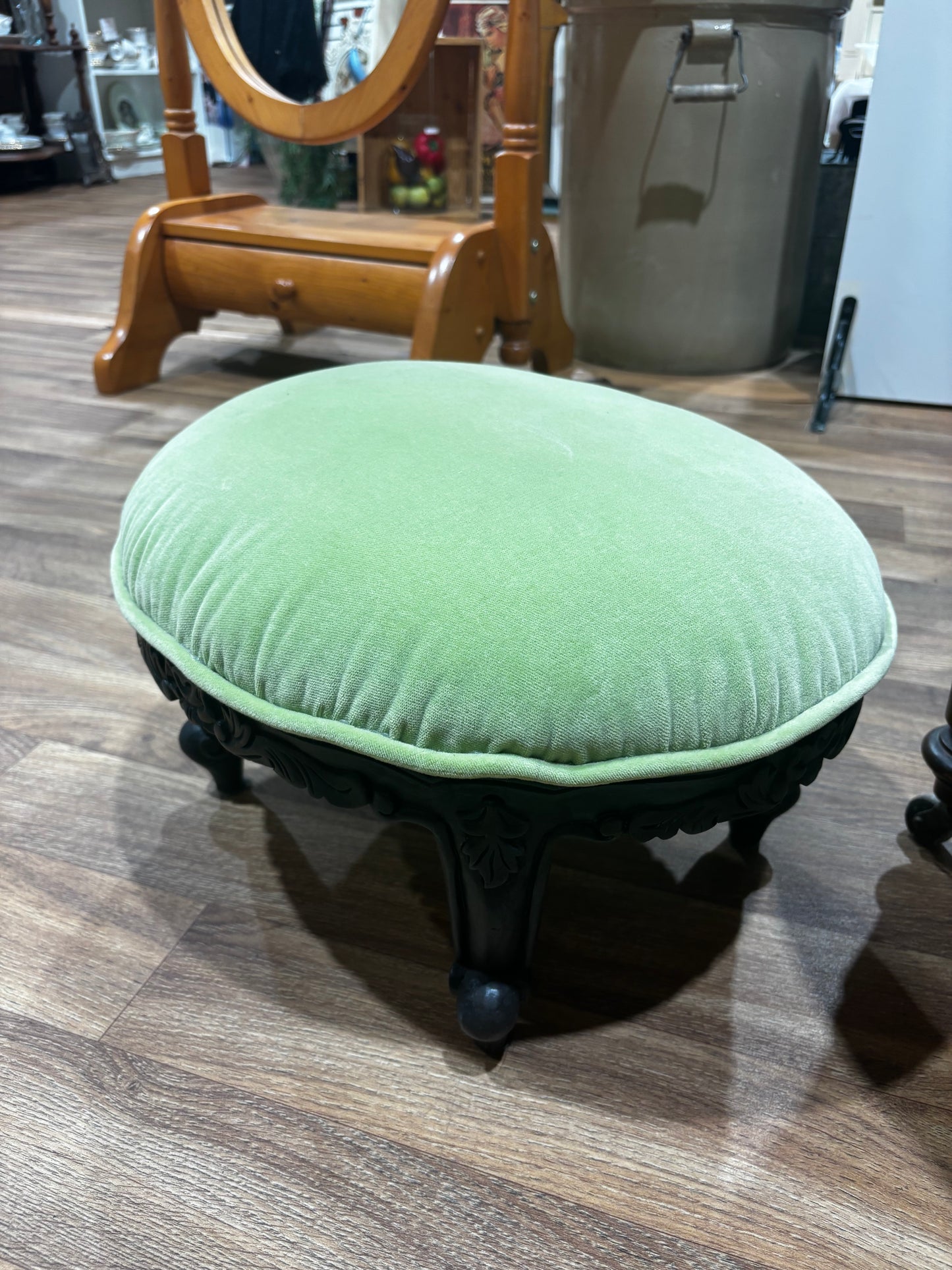 Antique Green Chair with Footstool