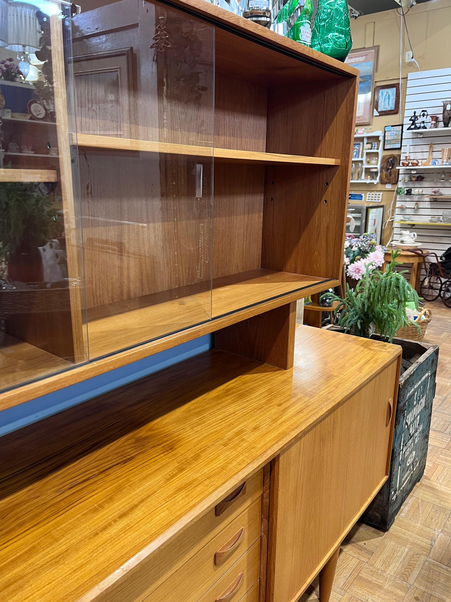 Danish Teak Credenza Buffet with Topper & Glass Doors