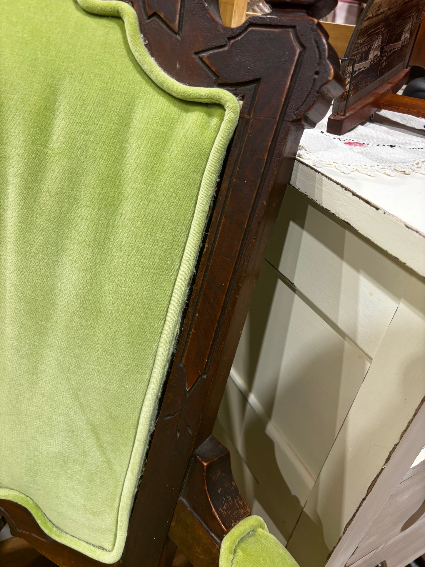 Antique Green Chair with Footstool