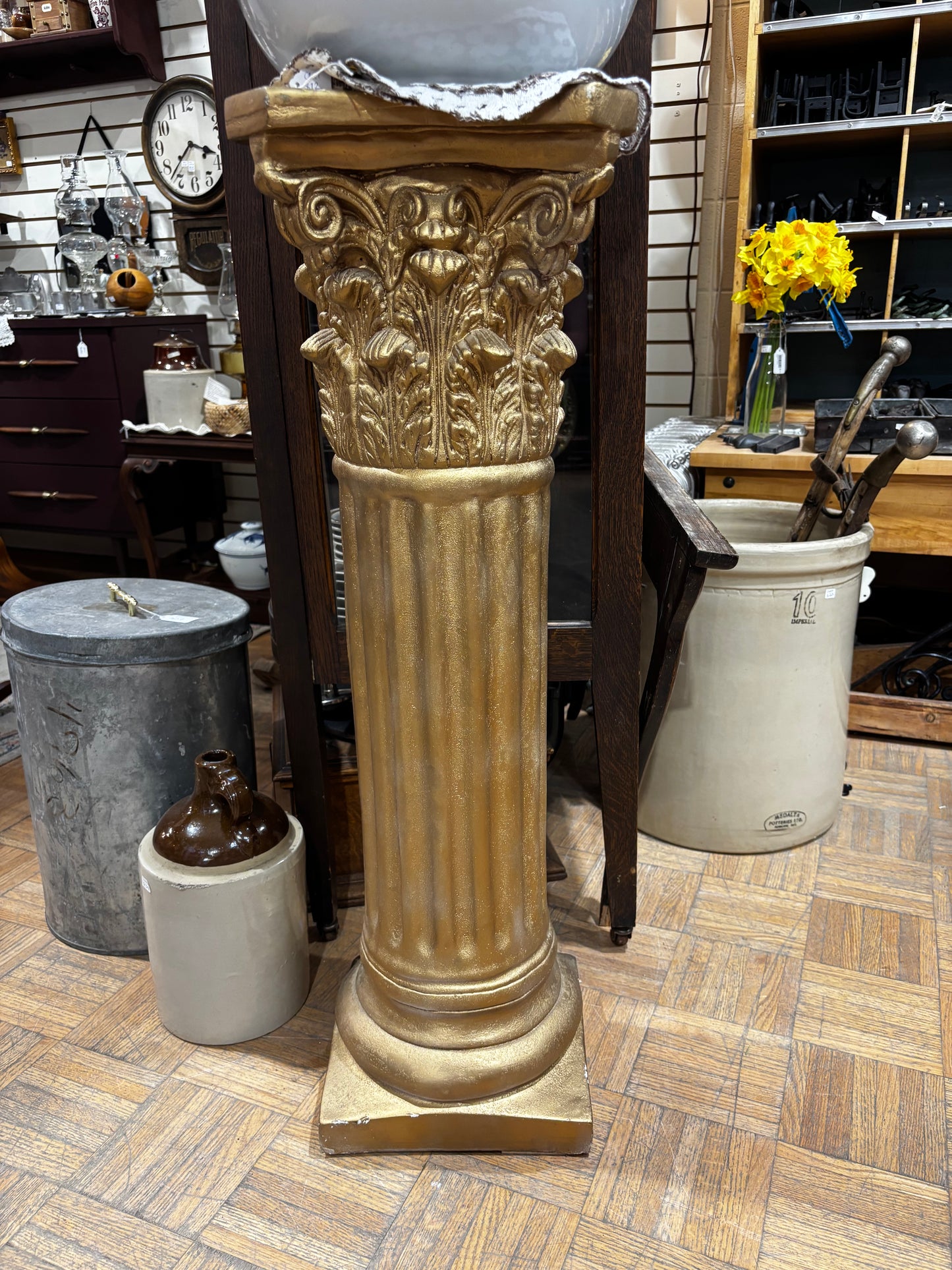 Vintage Gold Pillar Plant Stand