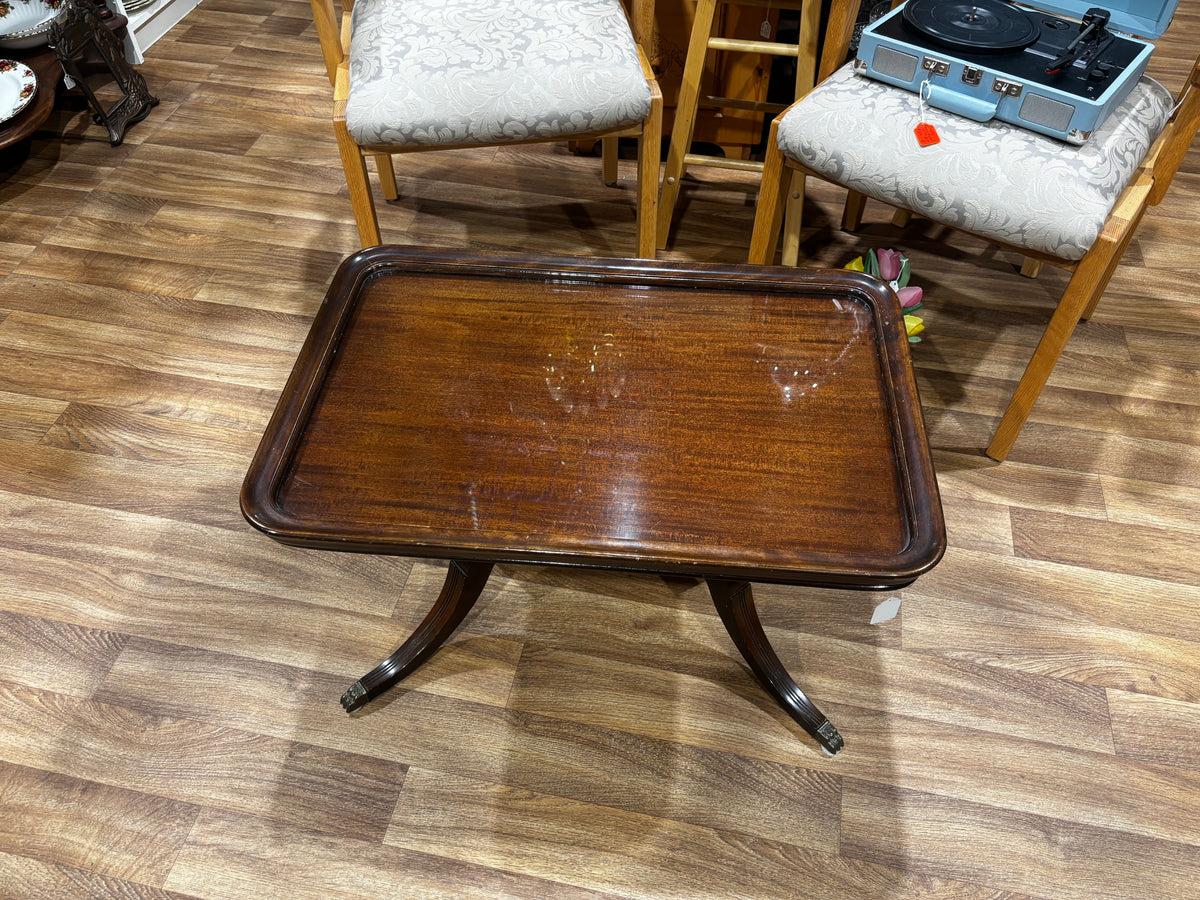 Mahogany Side Table with Glass Tray Top