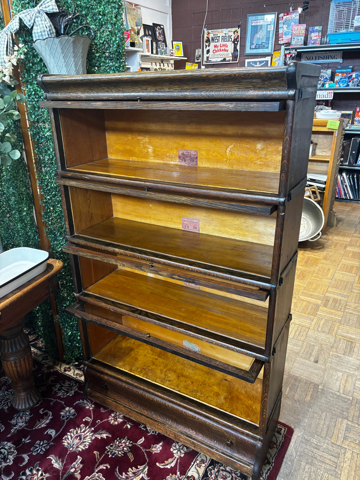 Antique Oak Globe-Wernicke Leaded Glass Barrister Bookcase