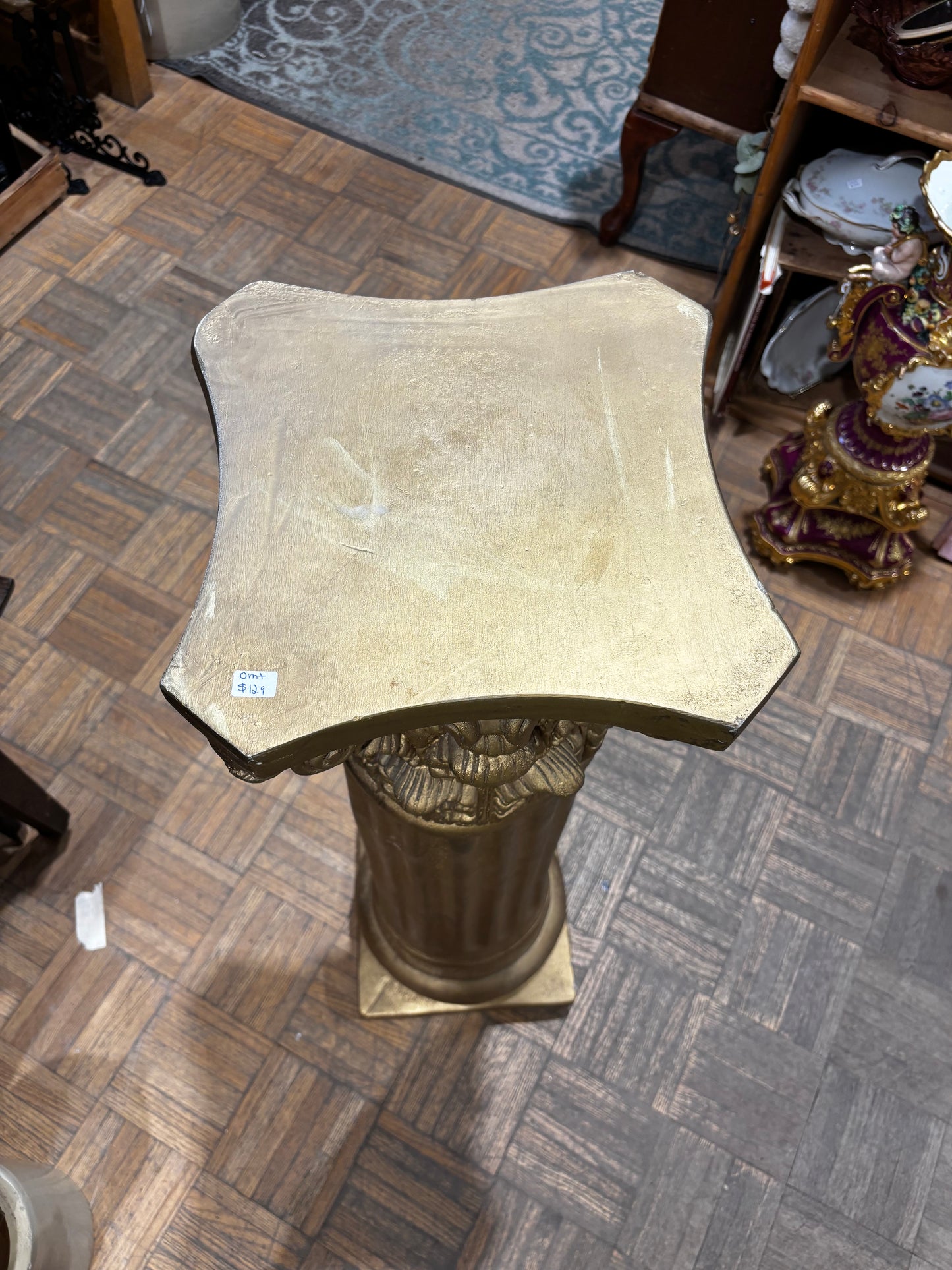 Vintage Gold Pillar Plant Stand