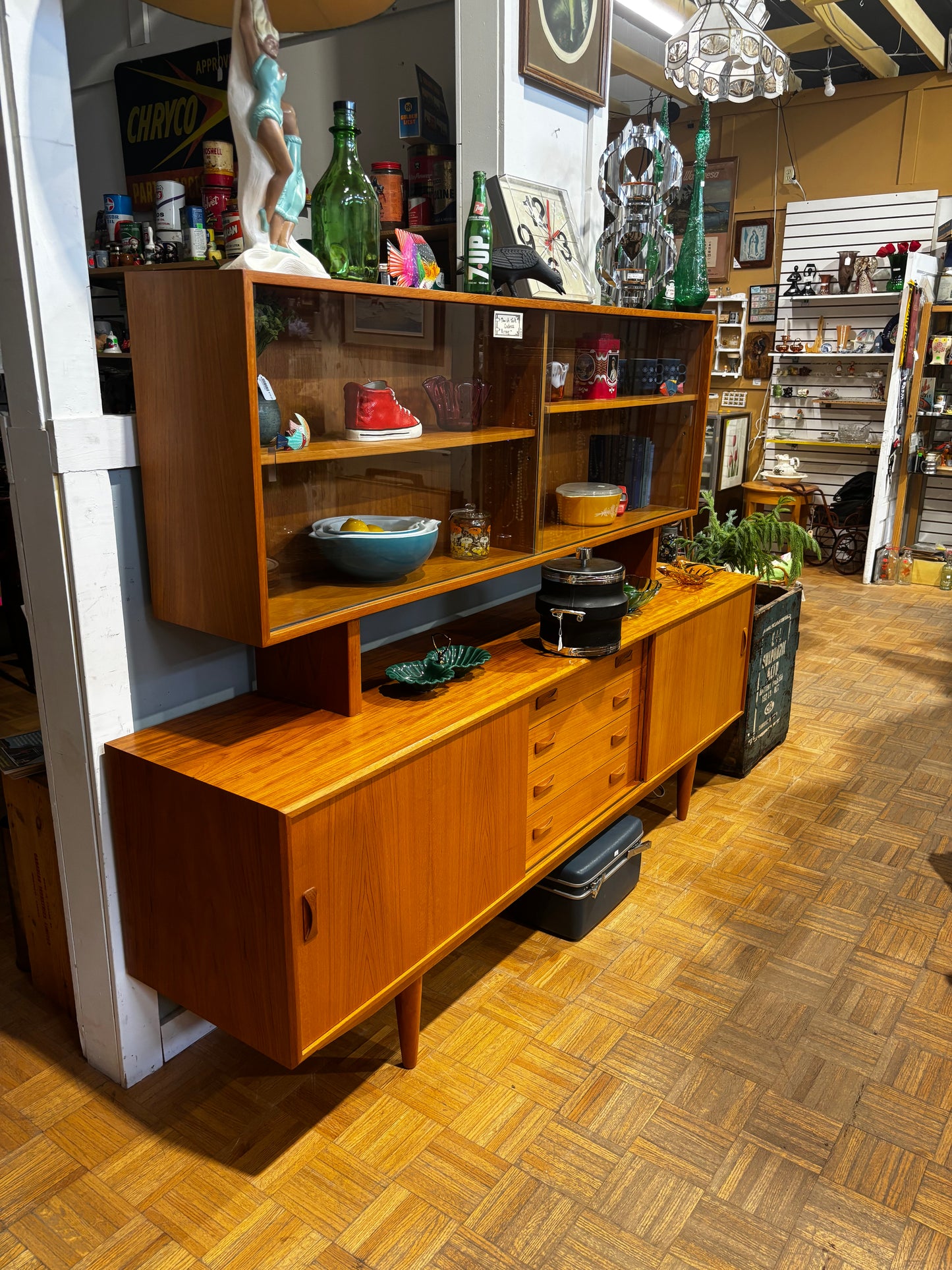 Danish Teak Credenza Buffet with Topper & Glass Doors