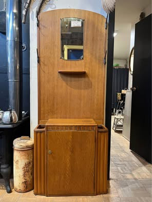 Antique Oak Hall Stand Hall Tree Coat hooks with mirror