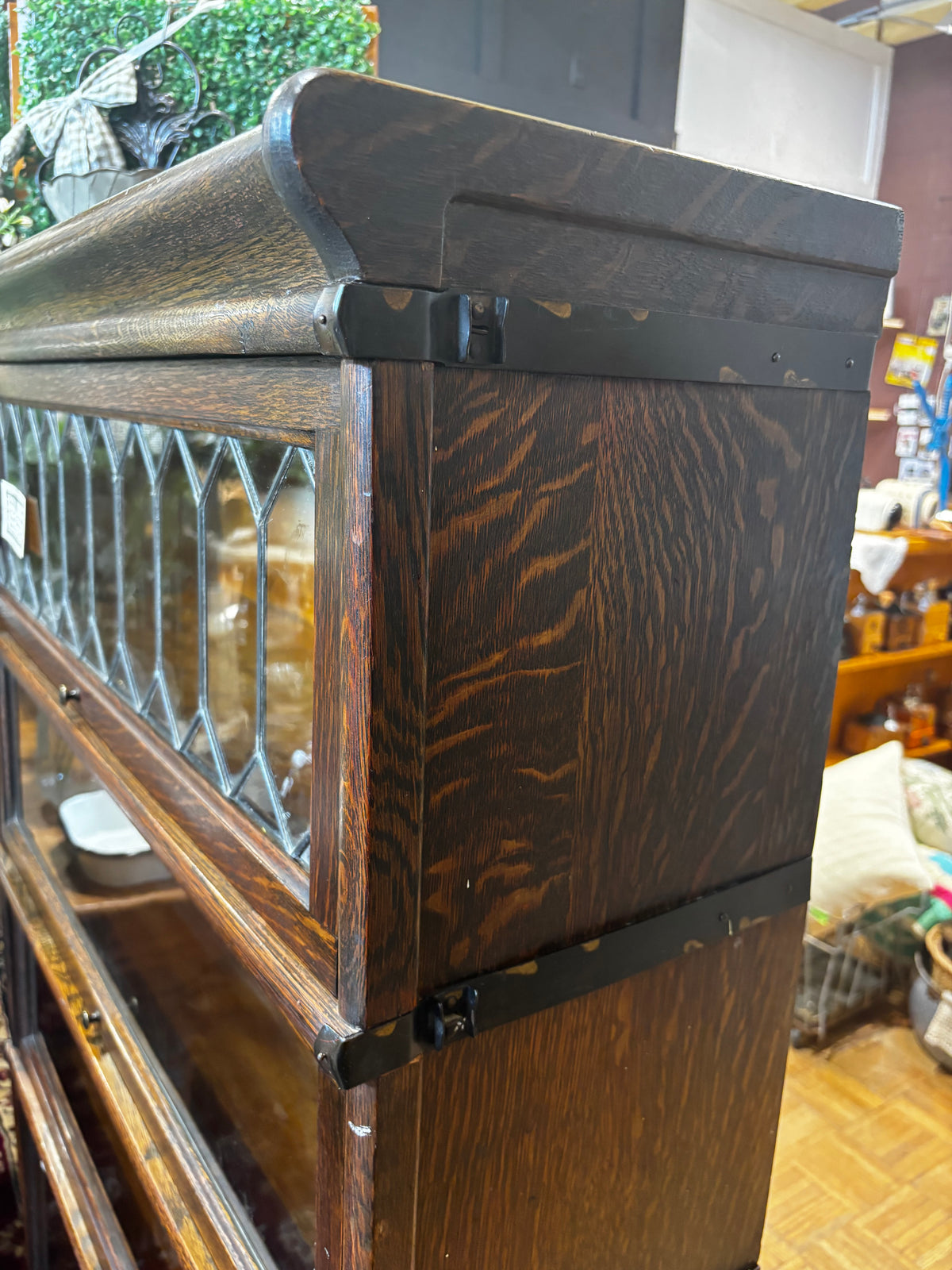 Antique Oak Globe-Wernicke Leaded Glass Barrister Bookcase