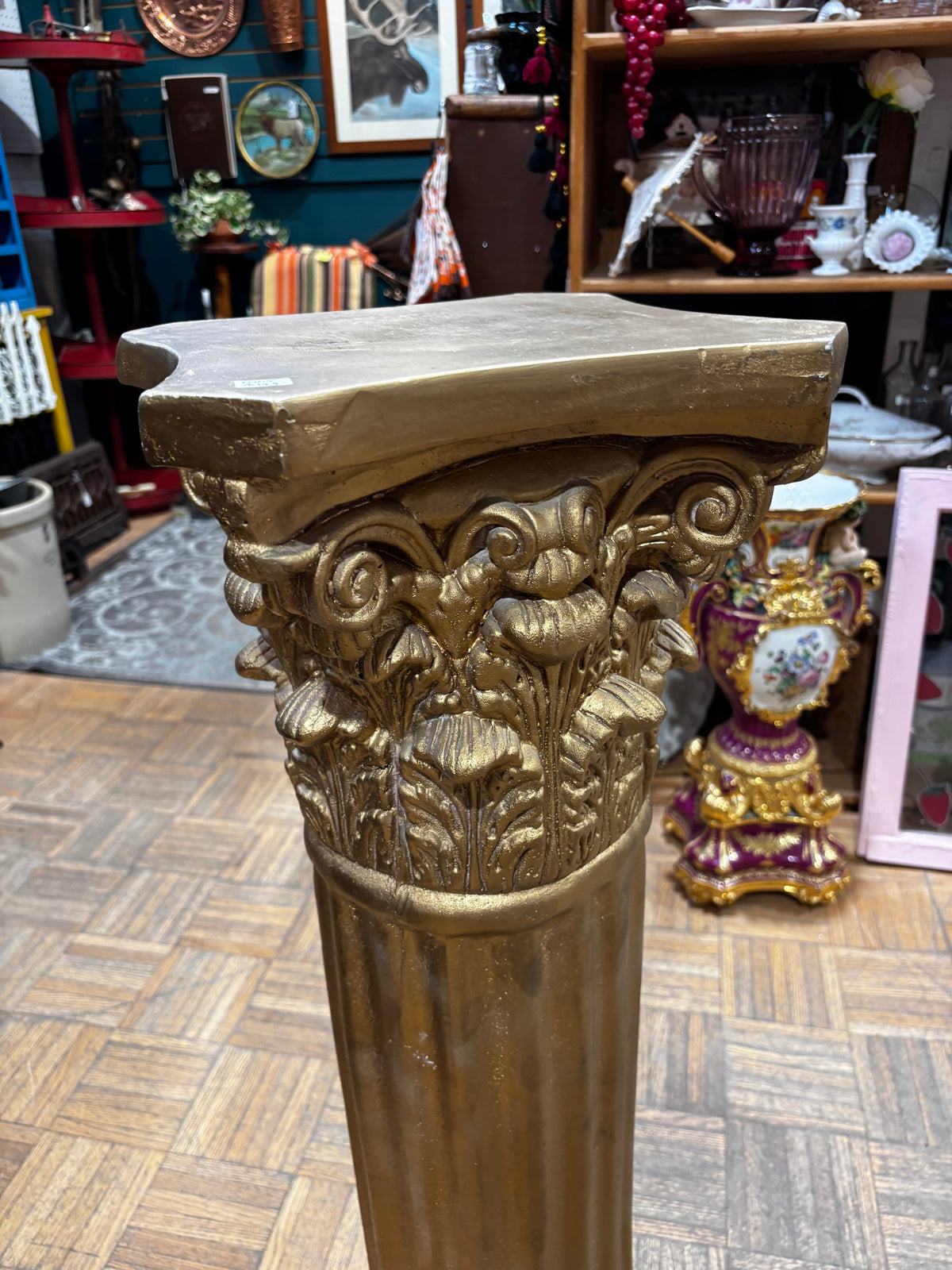 Vintage Gold Pillar Plant Stand