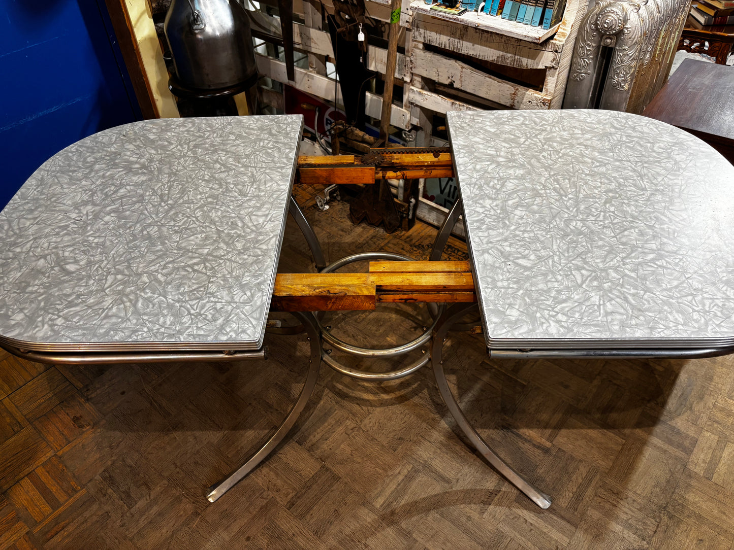 1950/60s Vintage Blue Formica Dining Table with leaf