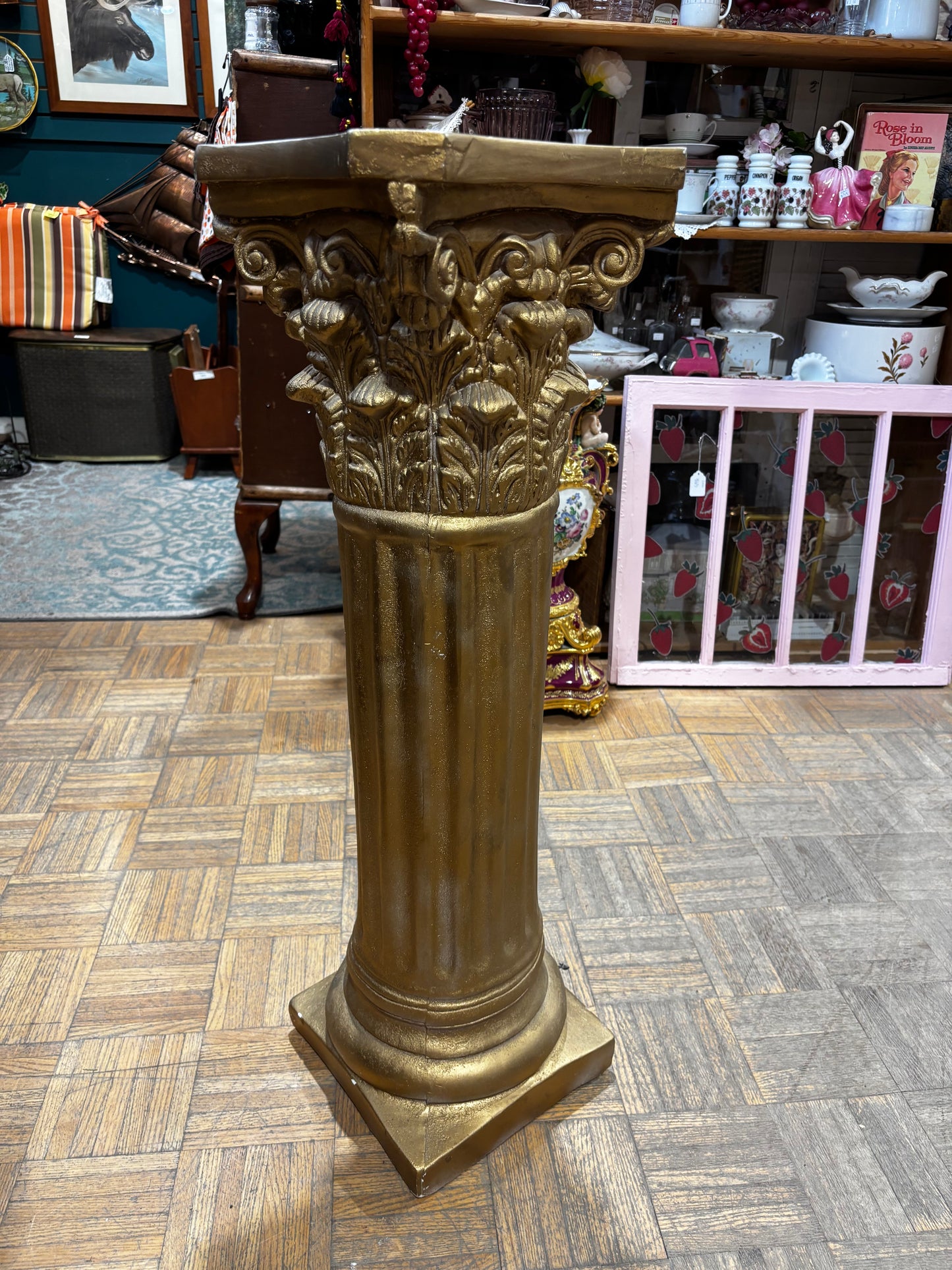 Vintage Gold Pillar Plant Stand