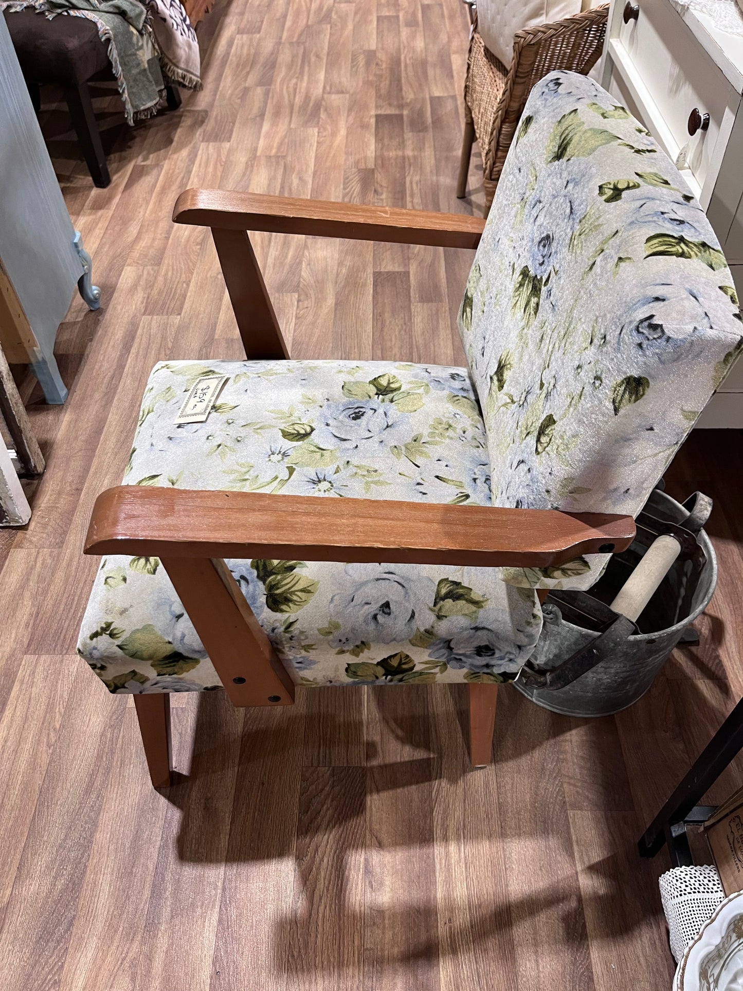 Vintage Floral Accent Chair with wooden arms