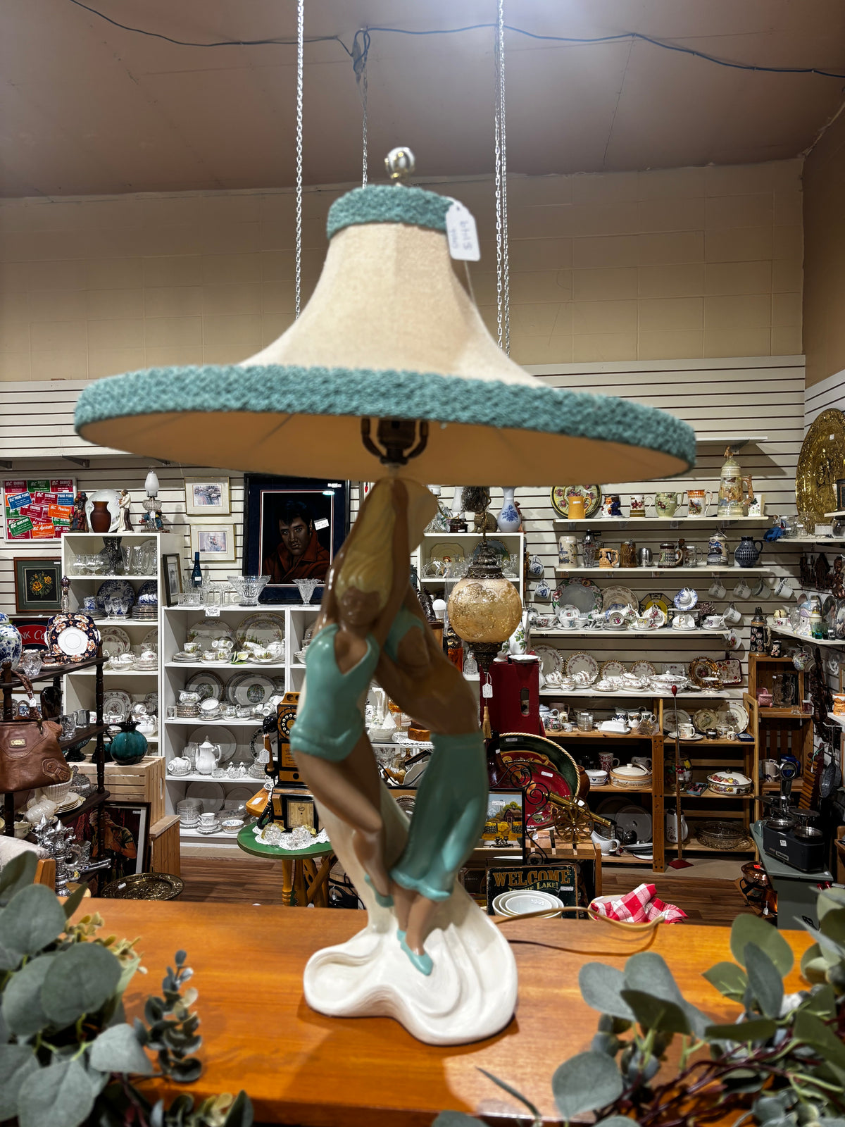 Mid Century Turquoise Dancer Lamp