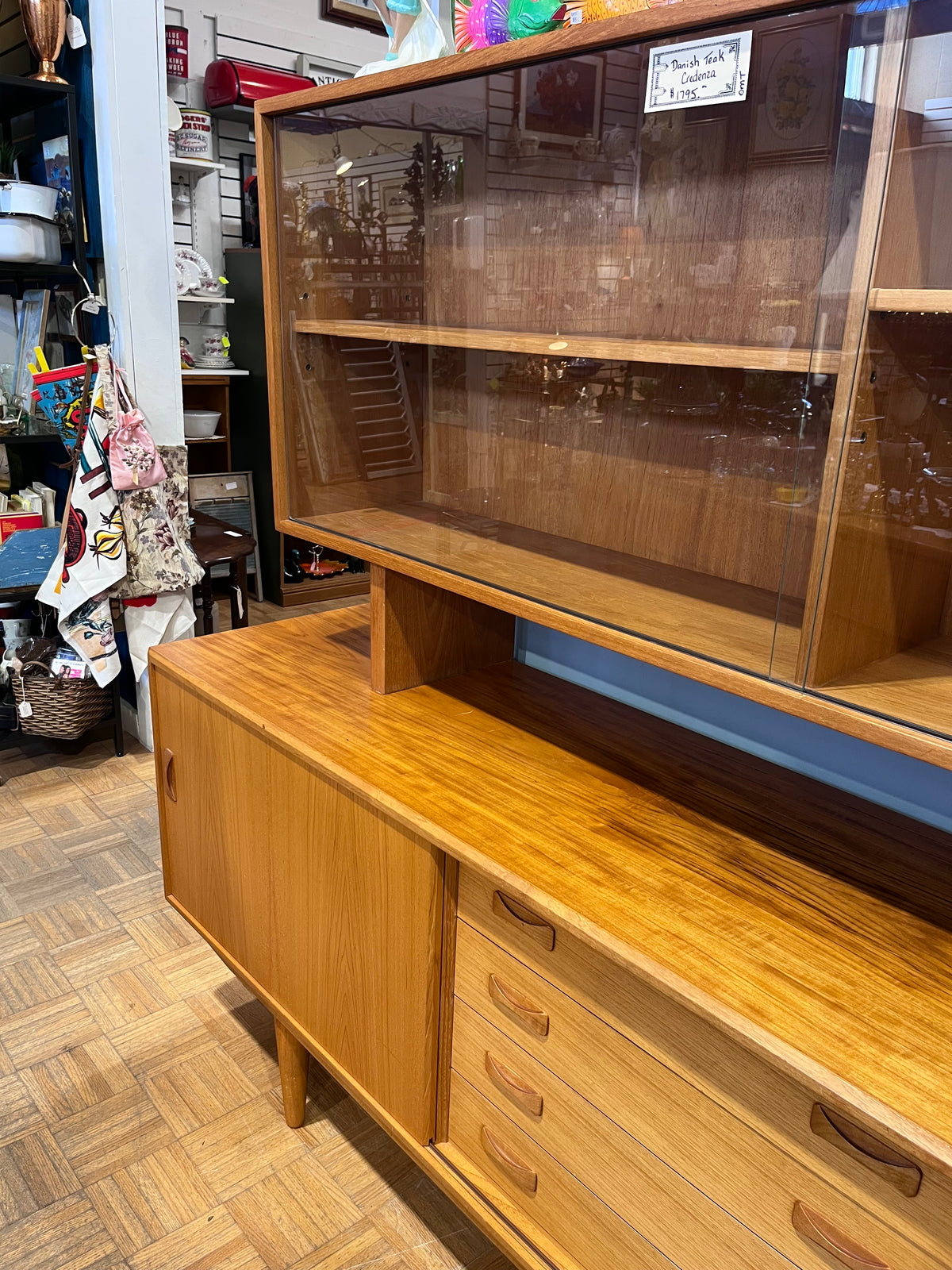 Danish Teak Credenza Buffet with Topper & Glass Doors