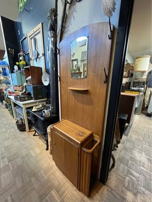 Antique Oak Hall Stand Hall Tree Coat hooks with mirror