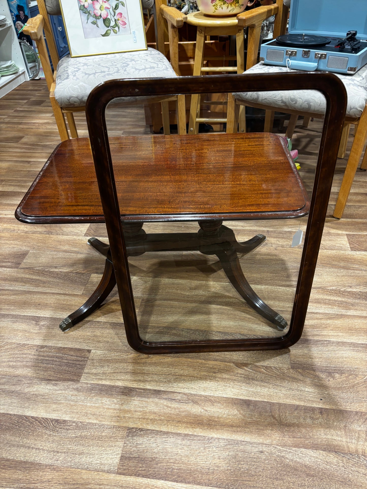 Mahogany Side Table with Glass Tray Top
