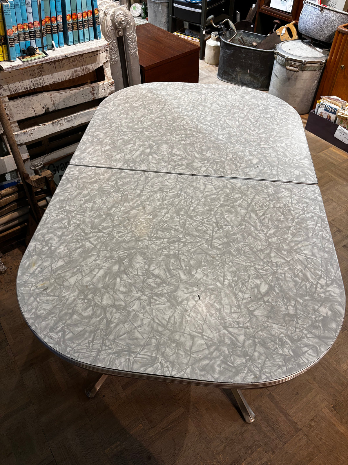 1950/60s Vintage Blue Formica Dining Table with leaf