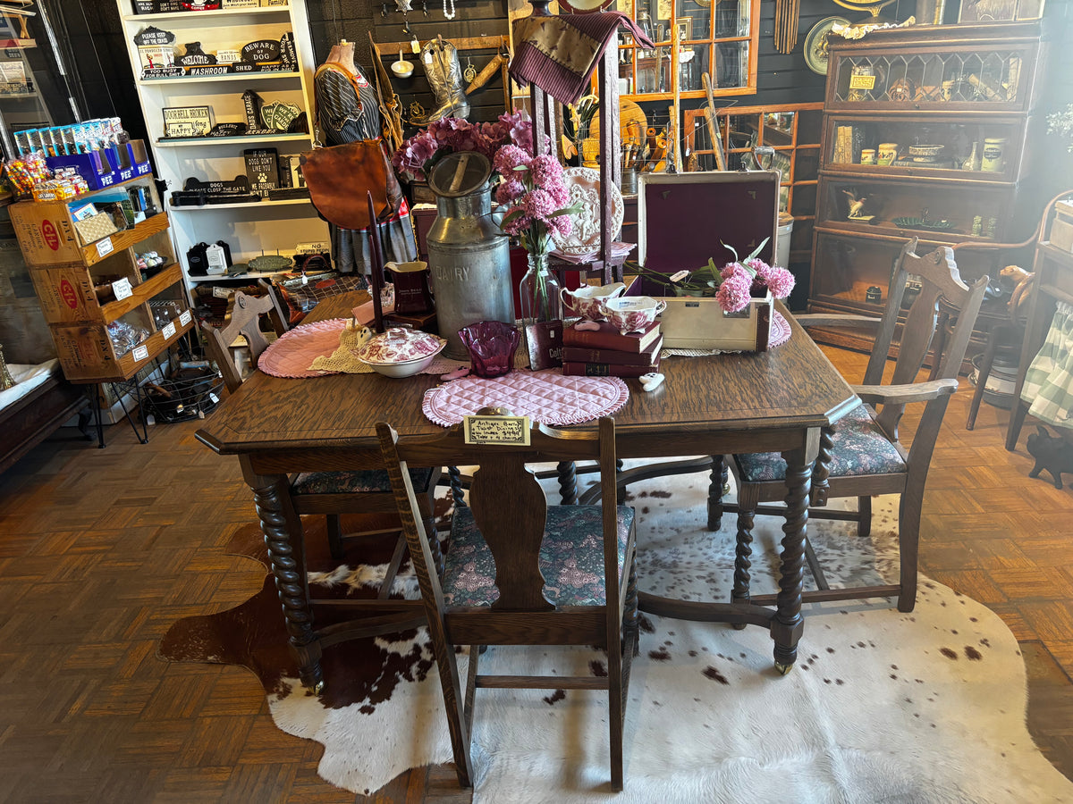 Solid Oak table with Barley twist legs with 4 chairs