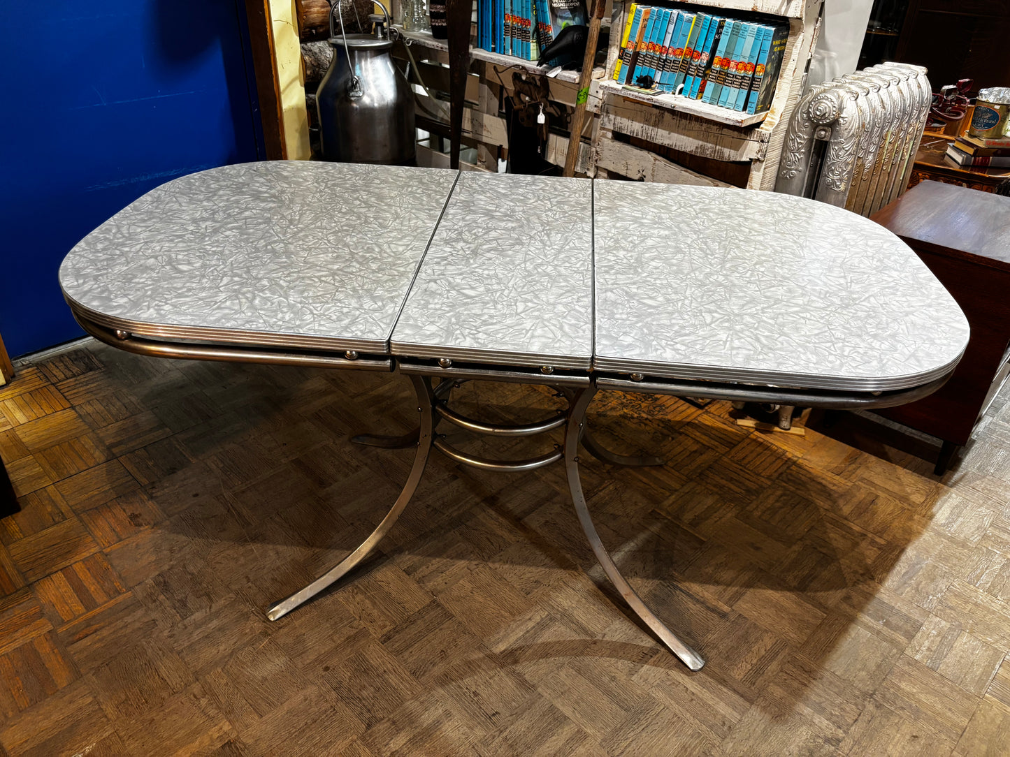 1950/60s Vintage Blue Formica Dining Table with leaf