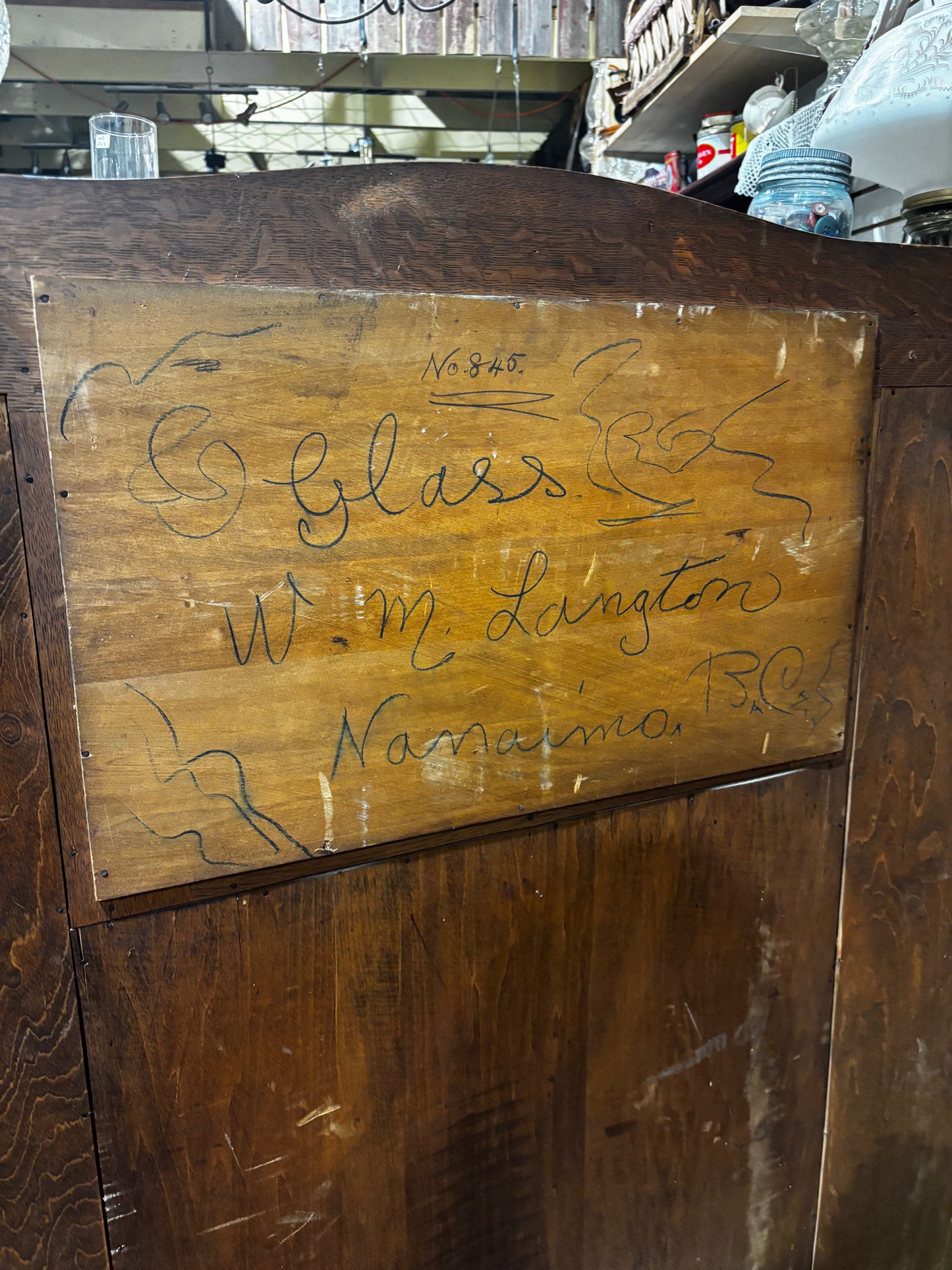 Antique 1/4 Cut Oak Cabinet with Curved Glass & Brass Hardware