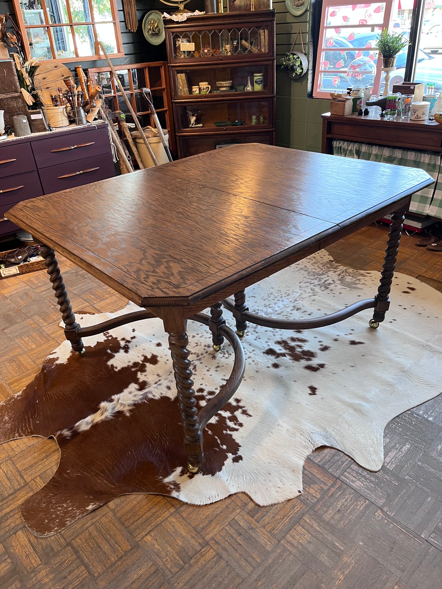 Solid Oak table with Barley twist legs with 4 chairs