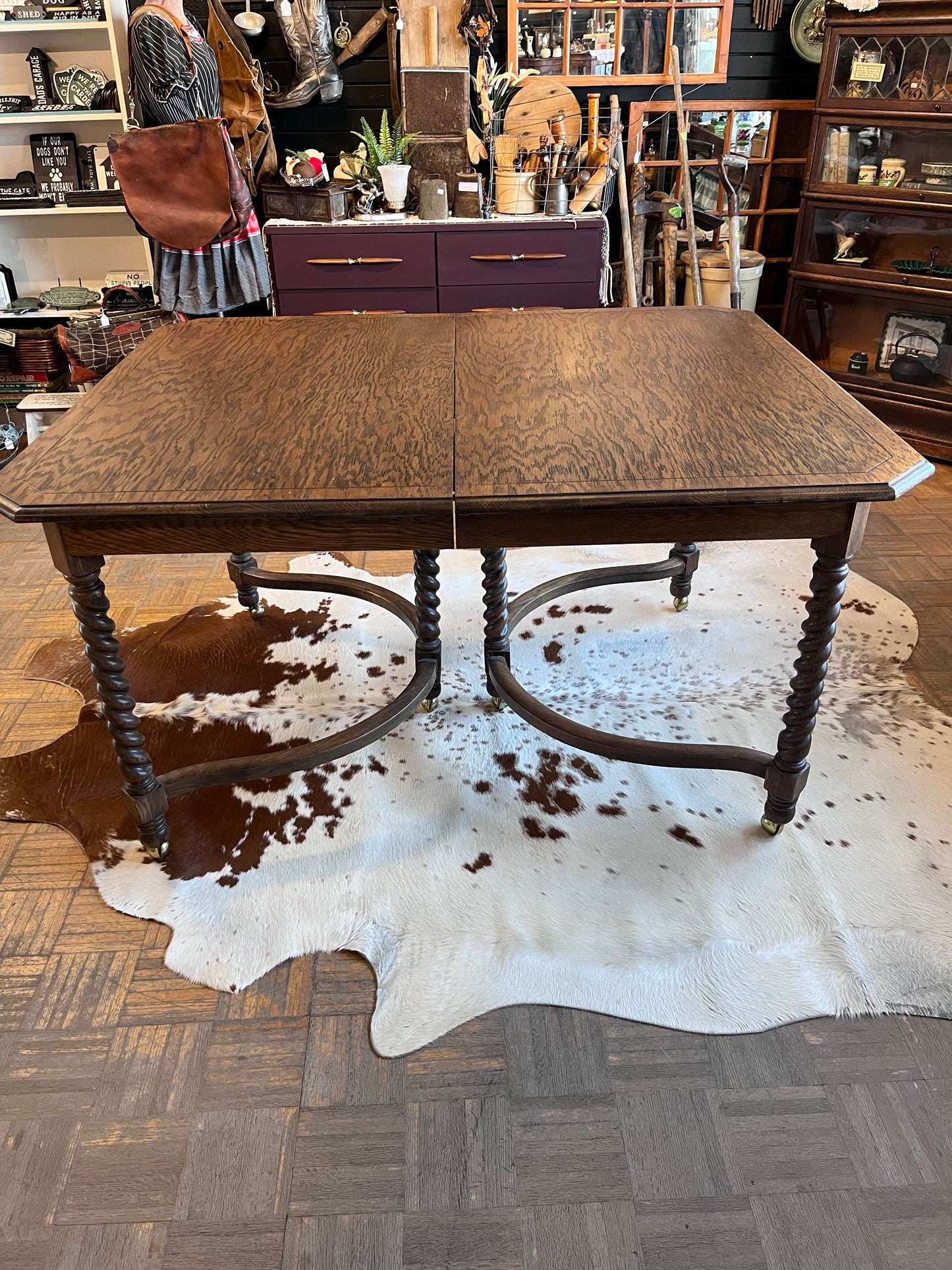 Solid Oak table with Barley twist legs with 4 chairs