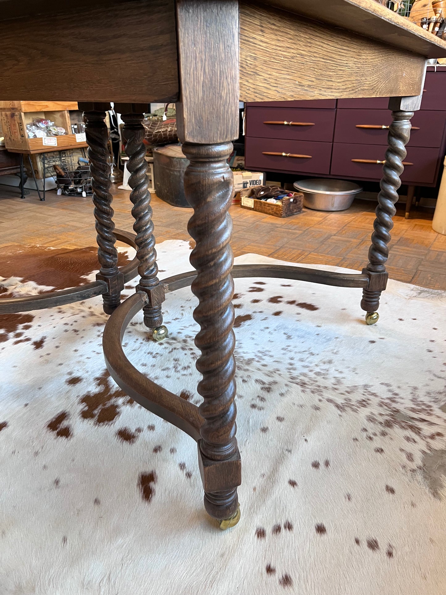 Solid Oak table with Barley twist legs with 4 chairs
