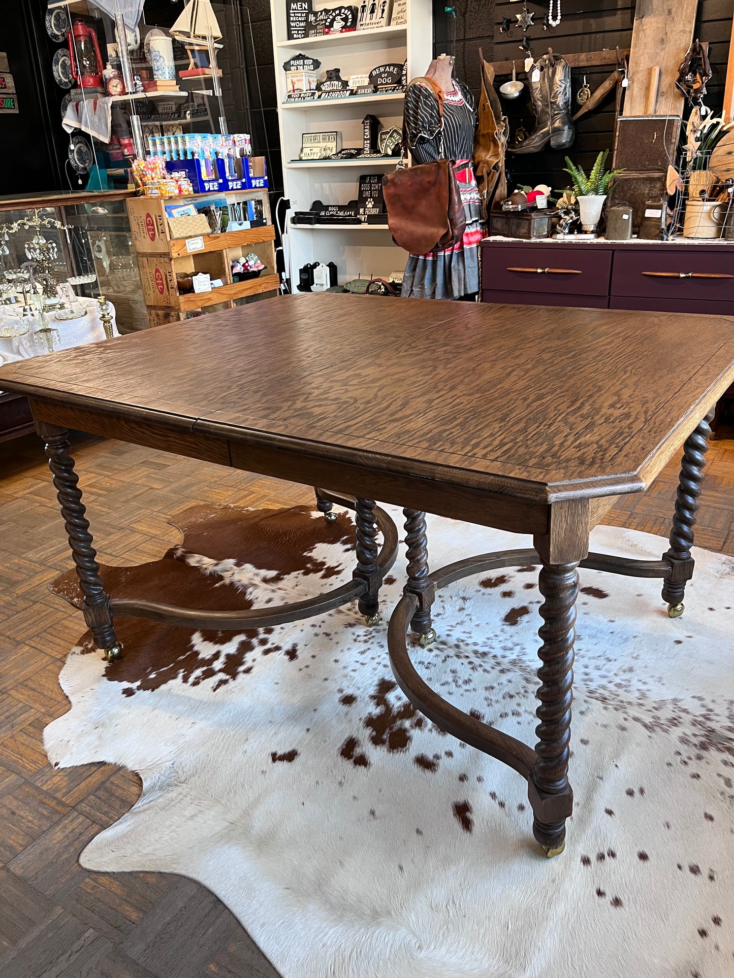 Solid Oak table with Barley twist legs with 4 chairs