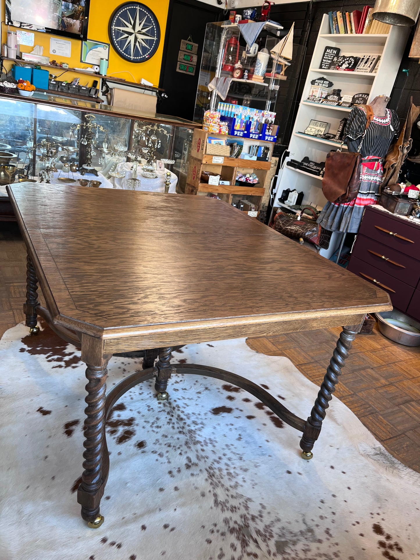 Solid Oak table with Barley twist legs with 4 chairs