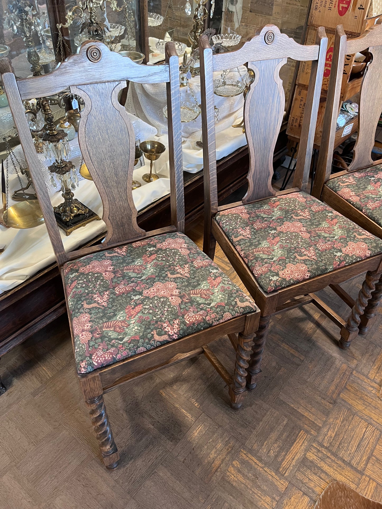 Solid Oak table with Barley twist legs with 4 chairs