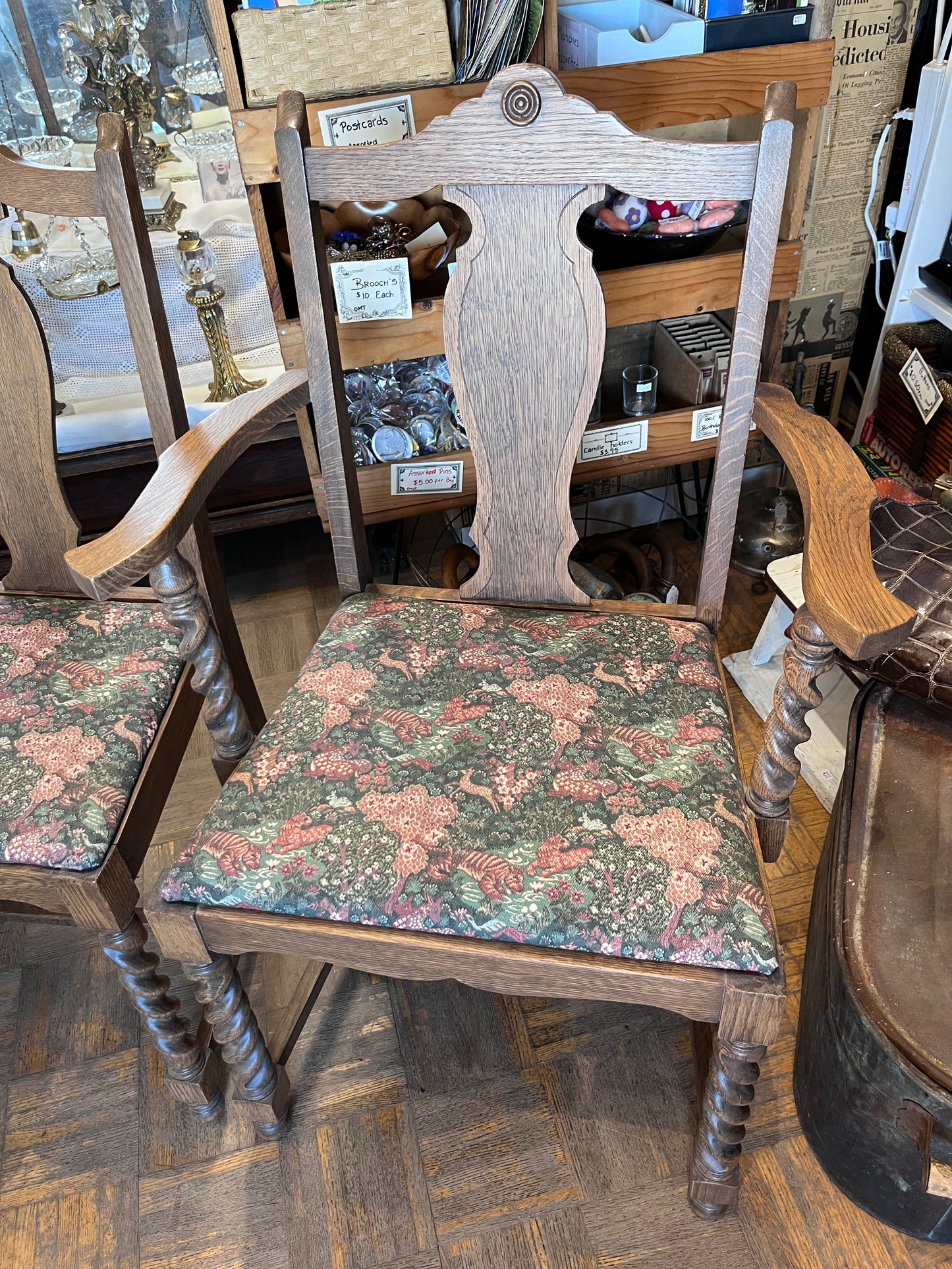 Solid Oak table with Barley twist legs with 4 chairs
