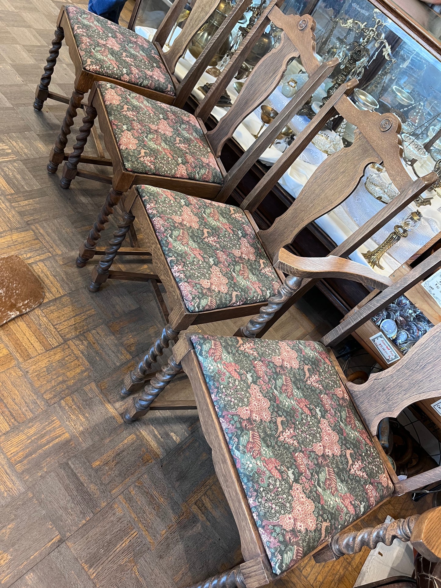 Solid Oak table with Barley twist legs with 4 chairs