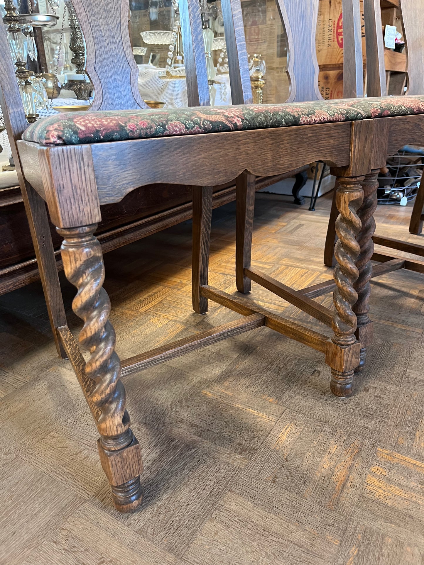 Solid Oak table with Barley twist legs with 4 chairs