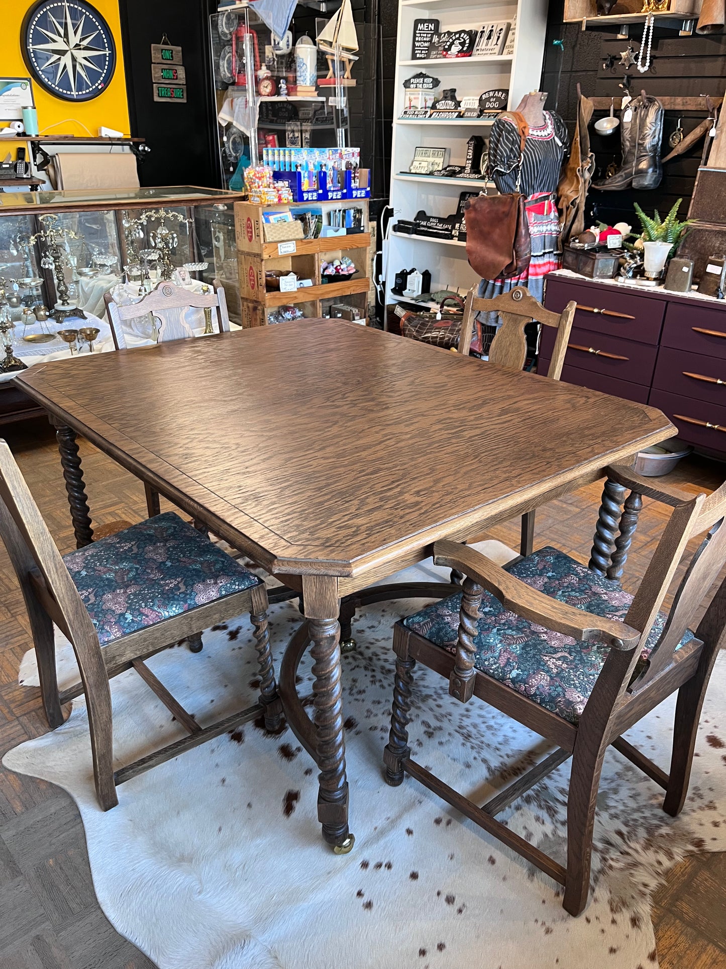 Solid Oak table with Barley twist legs with 4 chairs